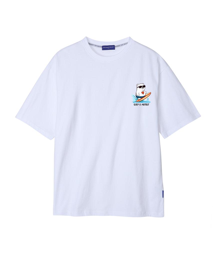 OHP Ohpxharmonia Heart Polar Bear Semi-Oversized Short Sleeve T-Shirt P (Type A)