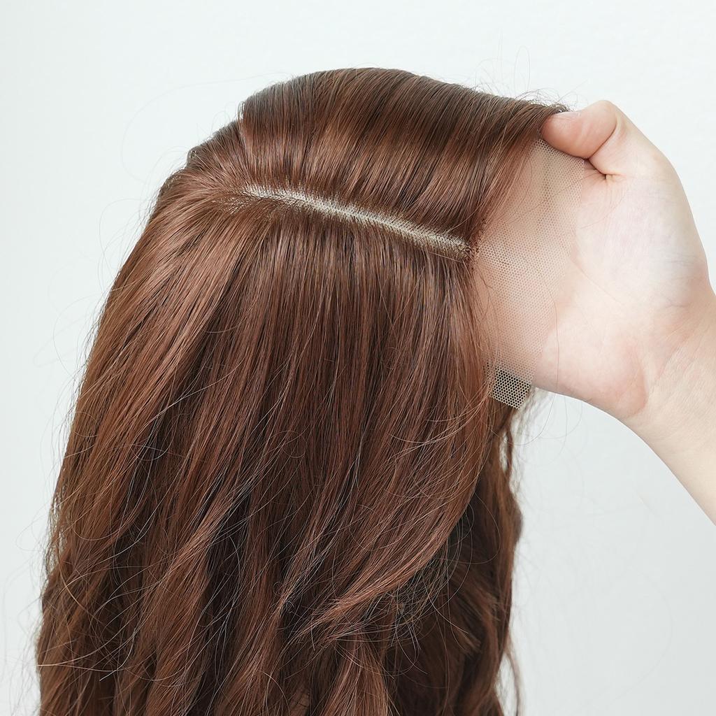 Женский коричневый парик с кружевной передней частью, ручной работы, длинный волнистый парик, пробор посередине, крупные волны, накладка для волос