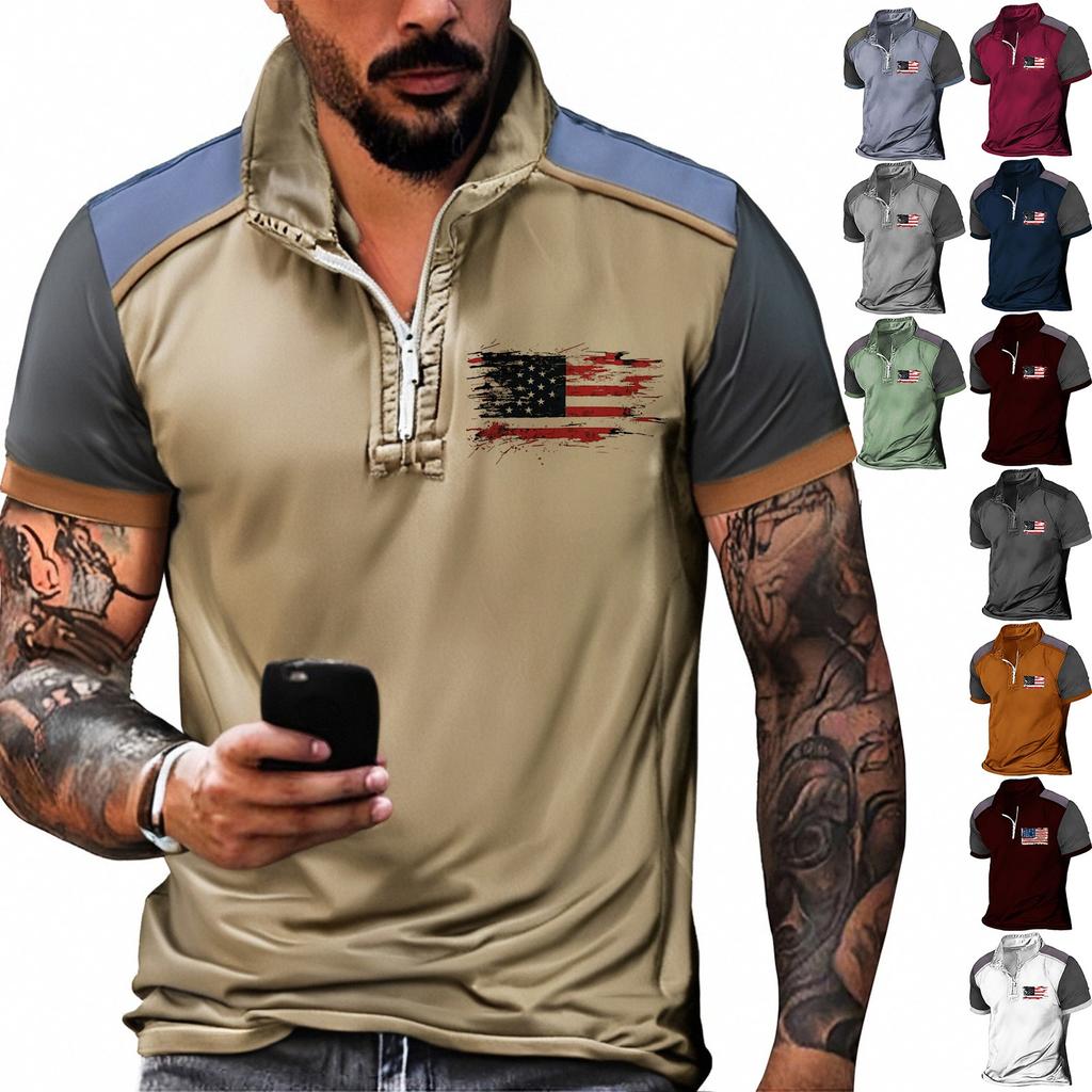 Летняя новинка для мужчин, повседневная рубашка с воротником-стойкой и короткими рукавами, подходящая по цвету, с полумолнией