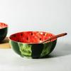 Hand-Painted Watermelon Design Ceramic Noodle Bowl with Underglaze Color and Snail Motif
