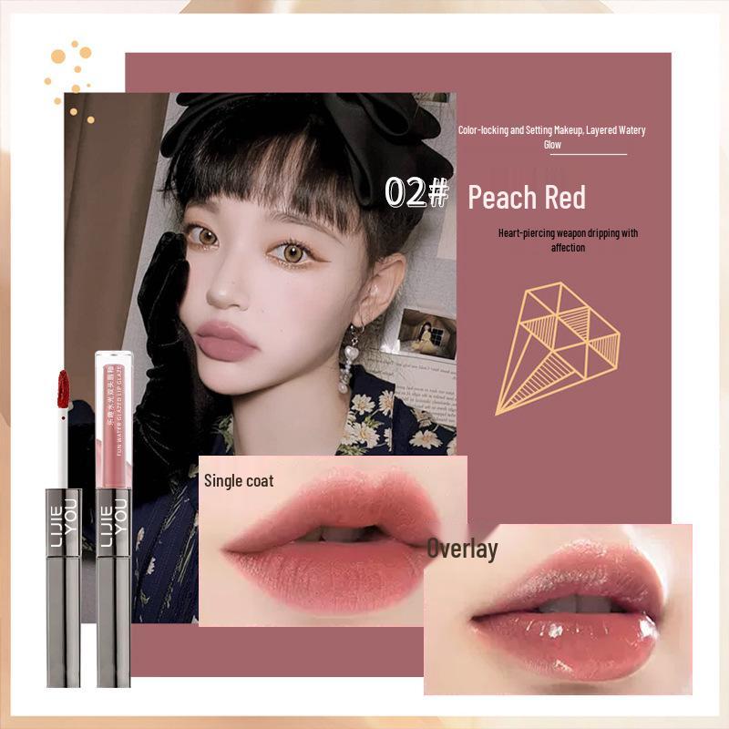 Двусторонний блеск и глосс для губ: Зеркальный финиш, эффект водного сияния, не выцветающий нюдовый оттенок.