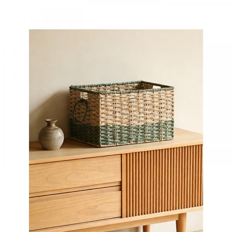 Minimalist Beige Green Woven Storage Basket Clothes Toys Linen Organization Nordic Style Handheld Laundry Hamper