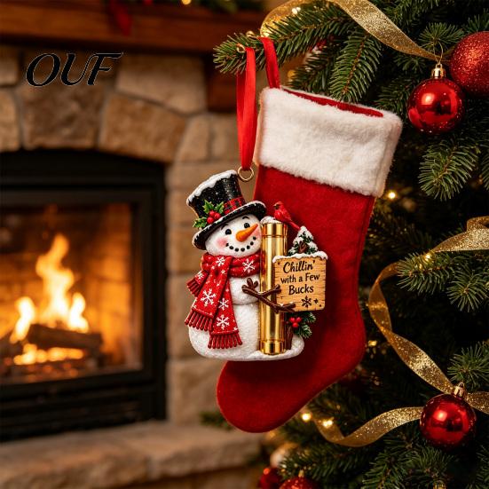 Creative Stocking Stuffer Holder Christmas Money Ornament for Tree, Acrylic Cash Gift Decoration with Red Notes Ribbon, Surprise Holiday Hanging