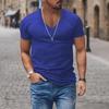 Men's European and American V-Neck Solid Color Slim Fit Short-Sleeve Casual T-Shirt