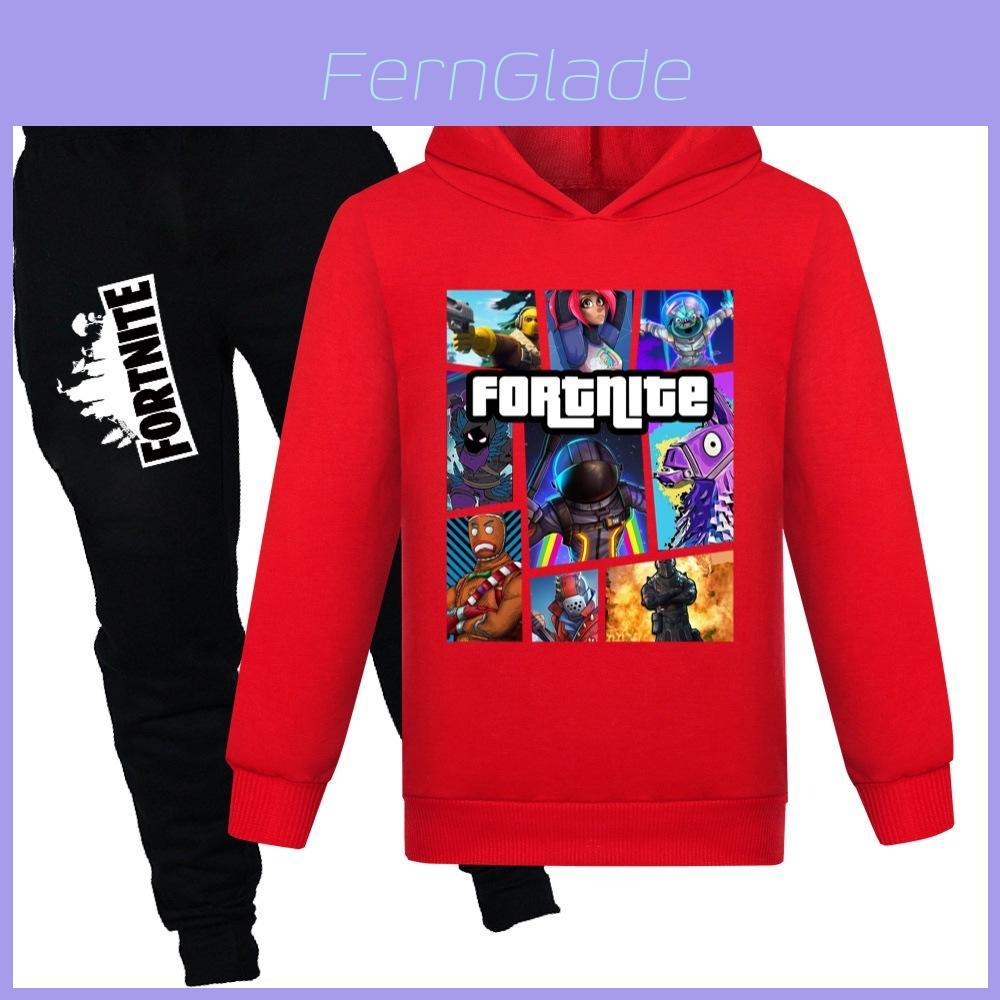 Fortnite Pattern Printing Cartoon Kids Sweater And Pants Set With Soft Cotton Fabric For Middle School Children
