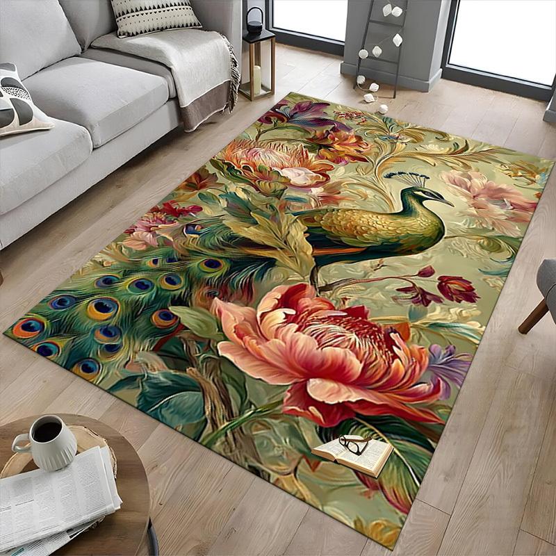1PC peacock flowers Extra Large Non Slip Floor carpet, Office, family, bedroom Large Area Rug Indoor Rugs, Vibrant Colors