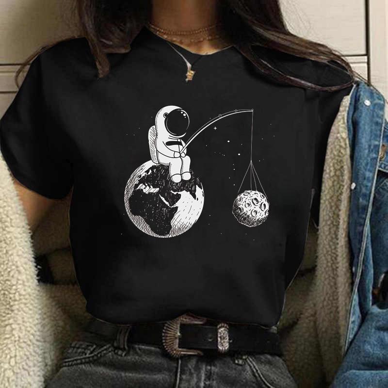 Harajuku Забавная женская футболка 90 s Girl Moon с мультяшным графическим принтом, черная женская футболка, повседневная женская рубашка, кавайная футболка