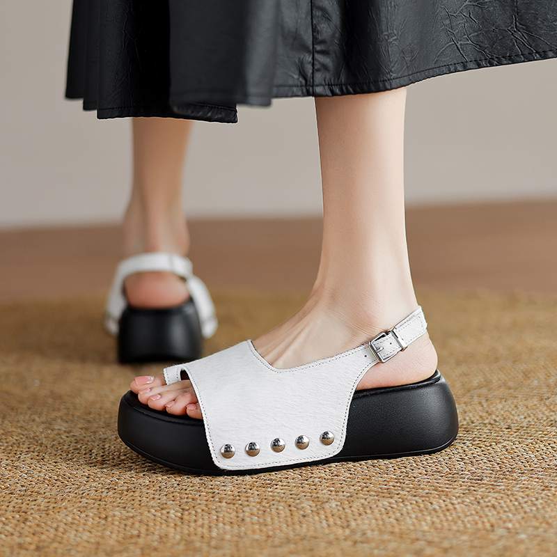 Krazing Pot Конский волос натуральный мех летний размер 42 европейский дизайн толстая подошва плоская платформа женские суперзвезда открытый носок сандалии