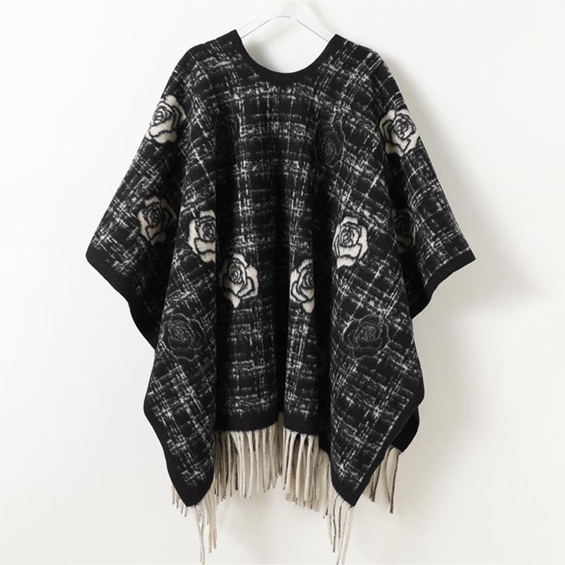 French Romantic Rose Autumn And Winter Men'S And Women'S Double-Sided Shawl With Imitation Cashmere High-End Warm Fringed Scarf Cape