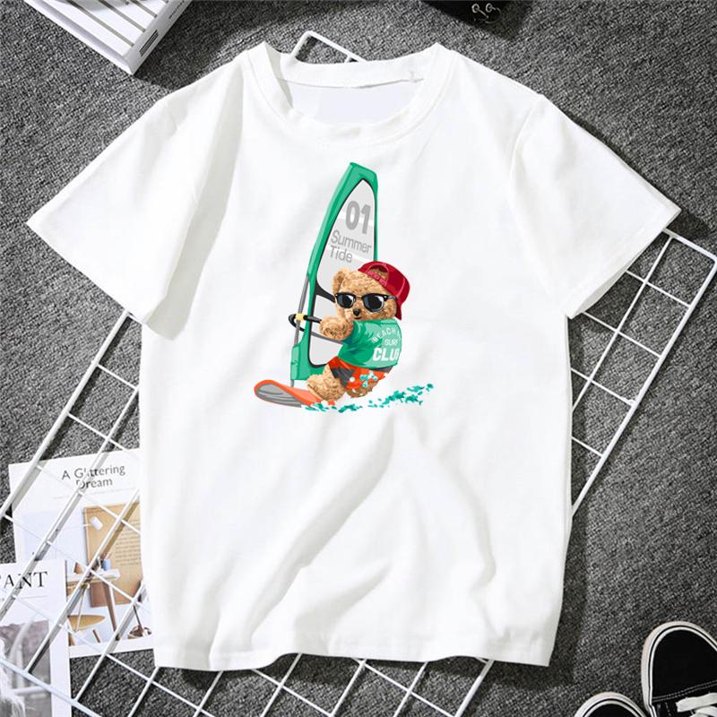 2023 Creative Teddy Robot Print Tshirt Cool Robotic Graphic Streetwear Women Men Casual Oversized Tee Hip Hop Grunge Tee Custom