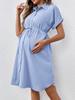 Летнее повседневное платье для беременных с коротким рукавом на пуговицах и модным поясом