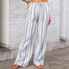 2025 Summer and Autumn Women's New Style Loose Striped Printed Casual Trousers for Women Versatile Elastic Band Pants