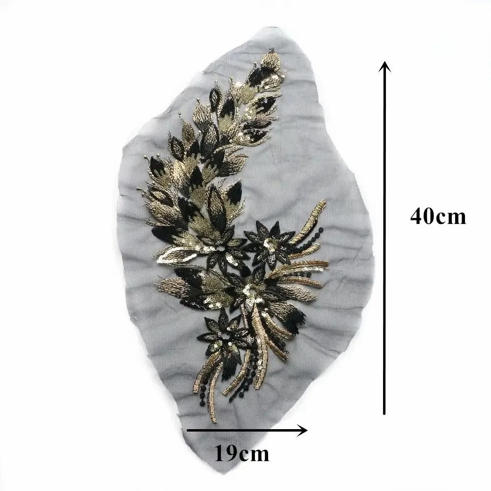 DIY Sequined Embroidery Patches Lace Trims Mesh Sequins Patches Wedding Gown Decoration DIY