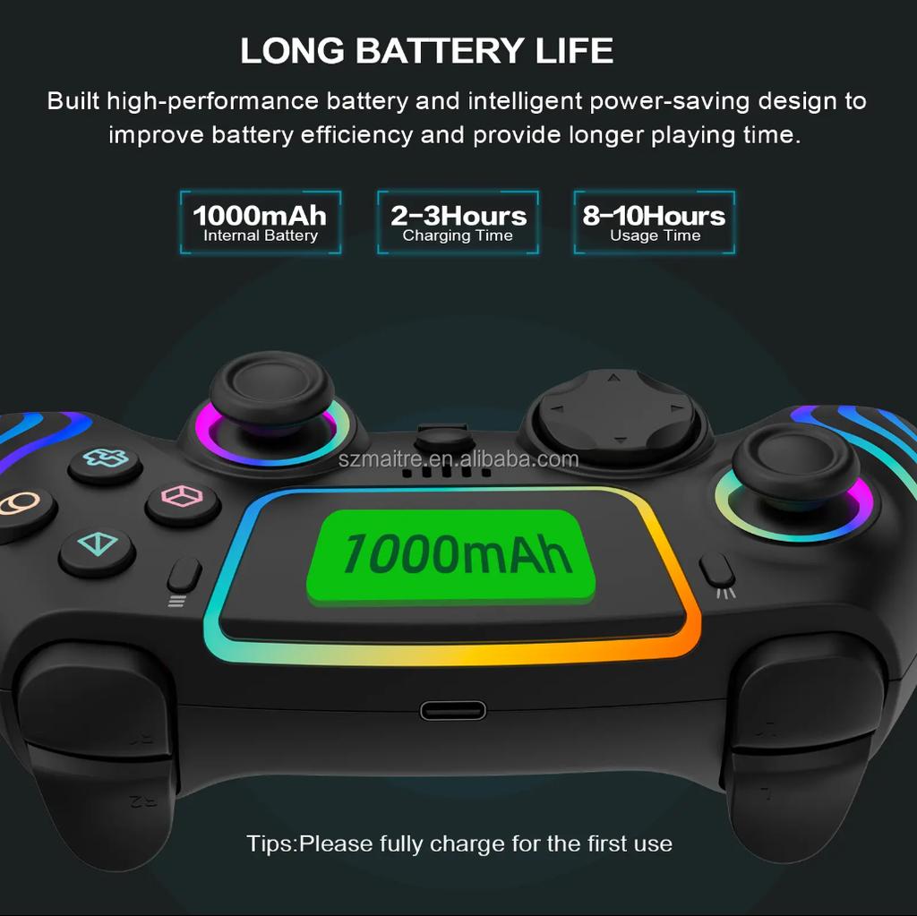 Wireless Game Controller Dynamic RGB Lighting Wireless 2.4GHz Six-Anis Gyro Touch Buttons for PS5/PS4/PS3/Switch Game Player