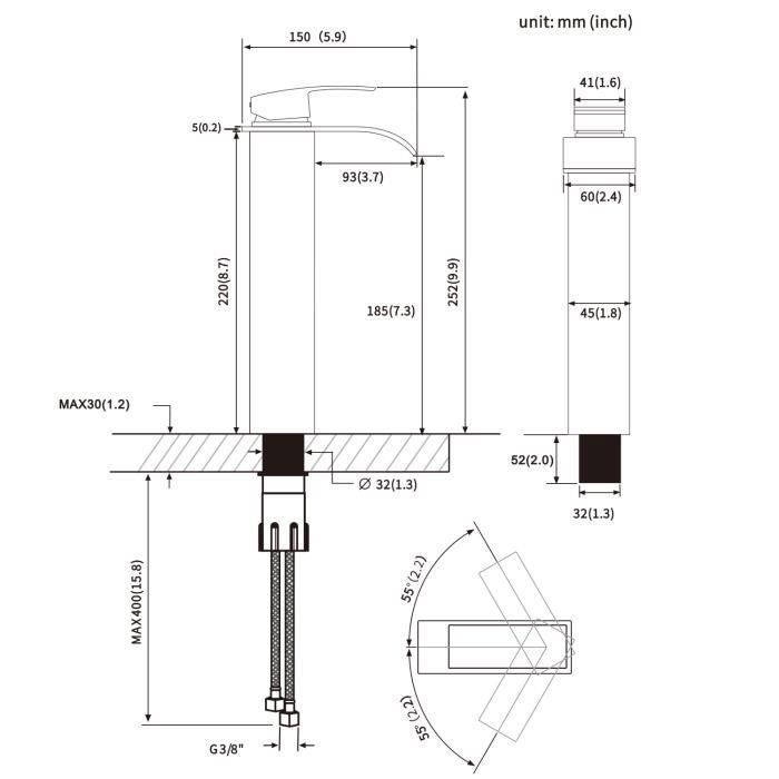 Robinet Cascade Moderne Noir pour Lavabo de Salle de Bain - Cecipa