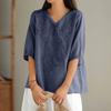 Женские однотонные винтажные свободные топы из тонкого хлопкового льна с V-образным вырезом, пуловеры