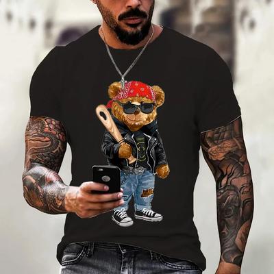Футболка мужская из хлопка с рисунком Cartoon Bear Series, интересная майка с принтом, повседневная модная мужская одежда, женская футболка из хлопка