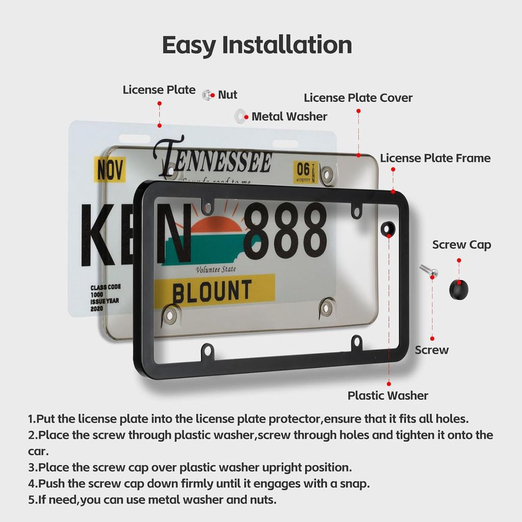 Накладки и рамки для номерных знаков, 2 шт. Прозрачные защитные накладки на номерной знак, ABS Рамка для переднего/заднего номерного знака автомобиля с колпачками для винтов, Подходит для любого стандартного US