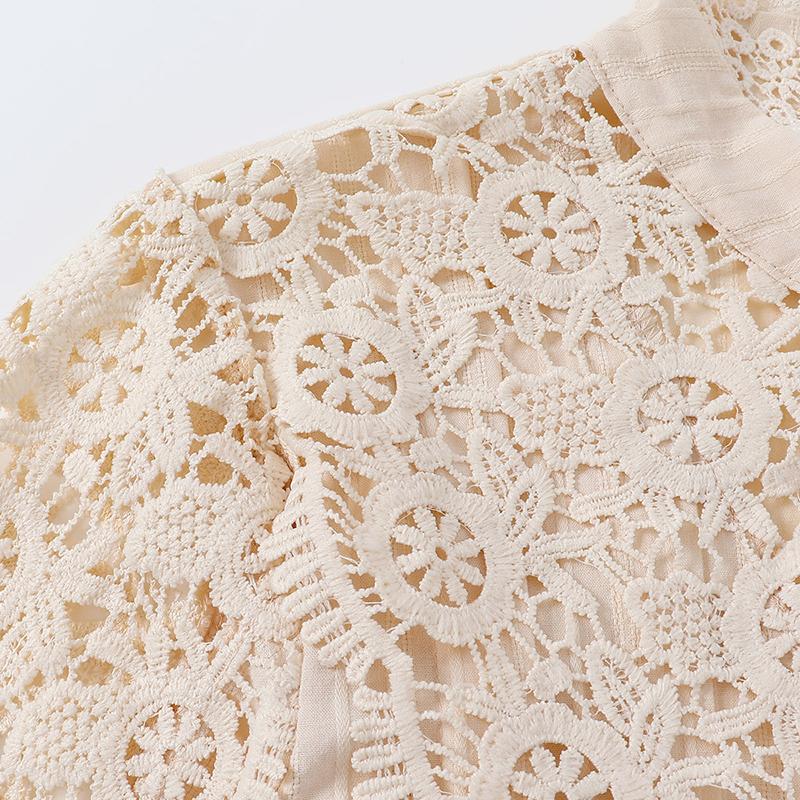 Винтажная хлопковая белая кружевная рубашка, свободные повседневные блузки, ажурная вязанная крючком цветочная блузка с длинным рукавом, женские рубашки Blusas 12928