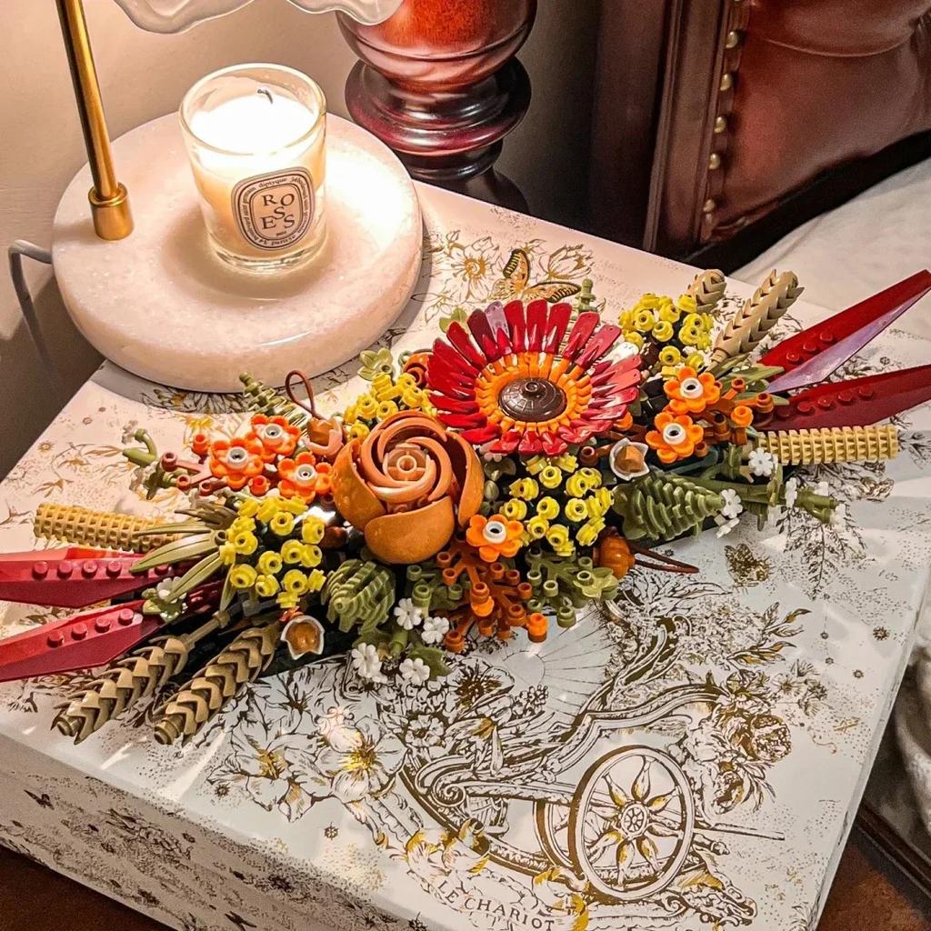Moc Flower Bricks Artificial Dried Flowers Home Decor Rose and Gerbera Building Blocks Collection Crafts Set Birthday Gift Toys