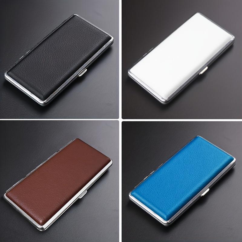 1Pc New Leather Metal Cigarette Case Holds 14 Cigarettes for Cigarettes,Extra Long Cigarette Case with Enlarged PU Leather