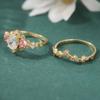 2 Pcs Retro Elegant Pink Zircon Ring Set for Women Engagement Proposal Jewelry