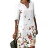 Women's Fashion Summer Spring Flower Pattern Print 1/2 Sleeves V-Neck Loose Waistline Casual Dresses