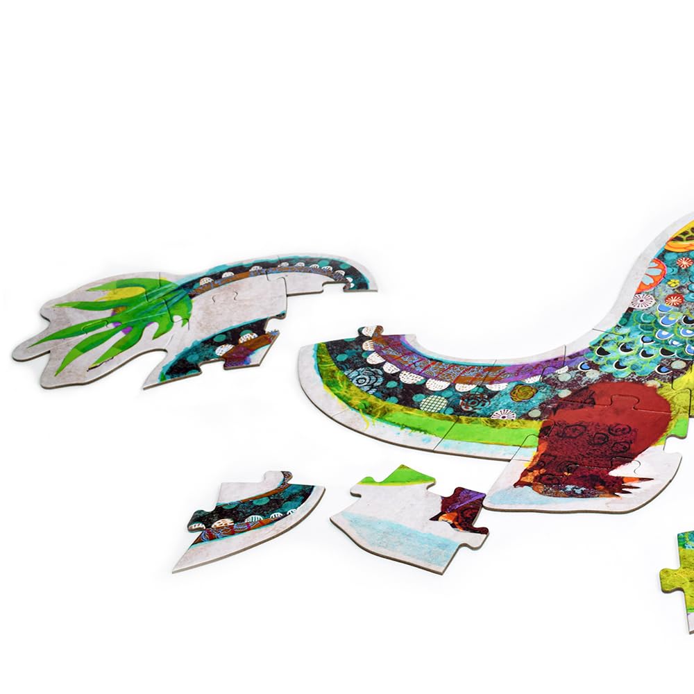 DJECO Giant Puzzle: Leon the Dragon, 58-Piece Jigsaw Puzzle, Large Puzzle, Montessori Educational Toy, Ages 4, 5, and 6, Boys, Elementary School