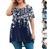 Women's Fashion Large Size Round Neck Short Sleeve Casual Print Loose Pullover Top