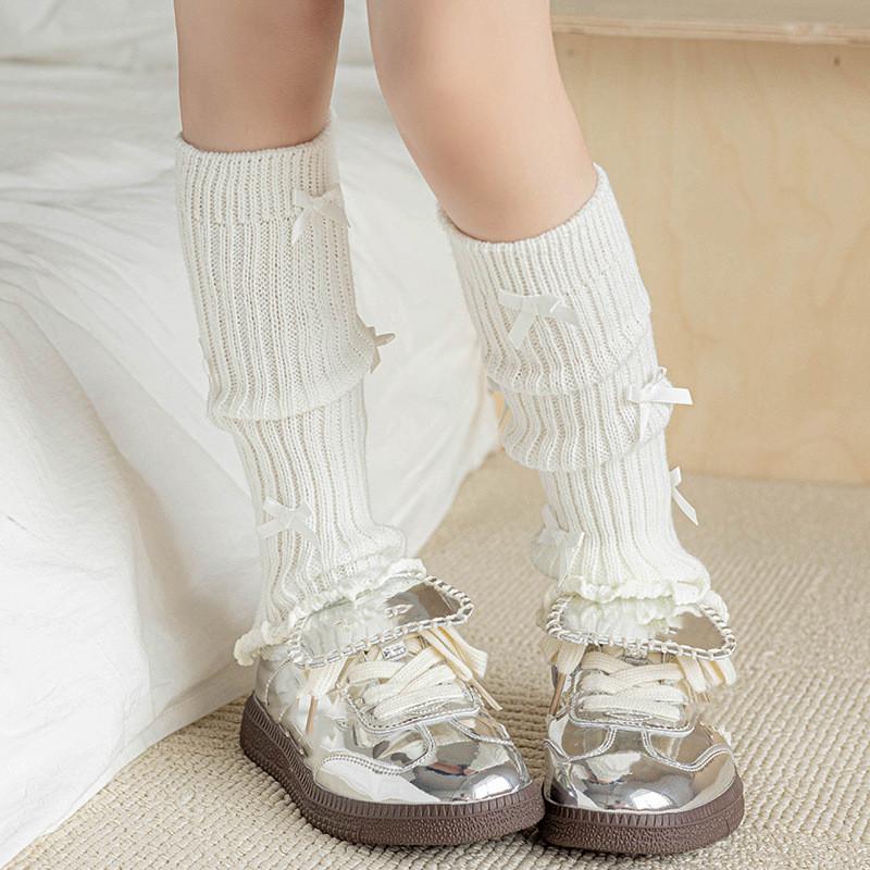 1 пара осенних теплых гетр для детей, шикарные милые балетные носки с бантом из трикотажной пряжи, зимние модные милые ворсовые носки, гетры