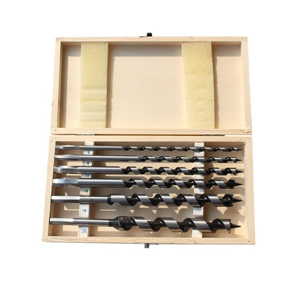 6pcs Hex Shank Auger Drill Bit Set Twist Design Long Auger Bits Wood Hole Reaming Tool  For Plastic
