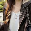Dark zircon cross beaded necklace for women, long summer style neck chain, trendy and versatile collar chain, Instagram style
