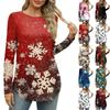 Womens Long Sleeve Round Neck Shirts Side Split Basic Loose  Christmas Print Casual Shirts