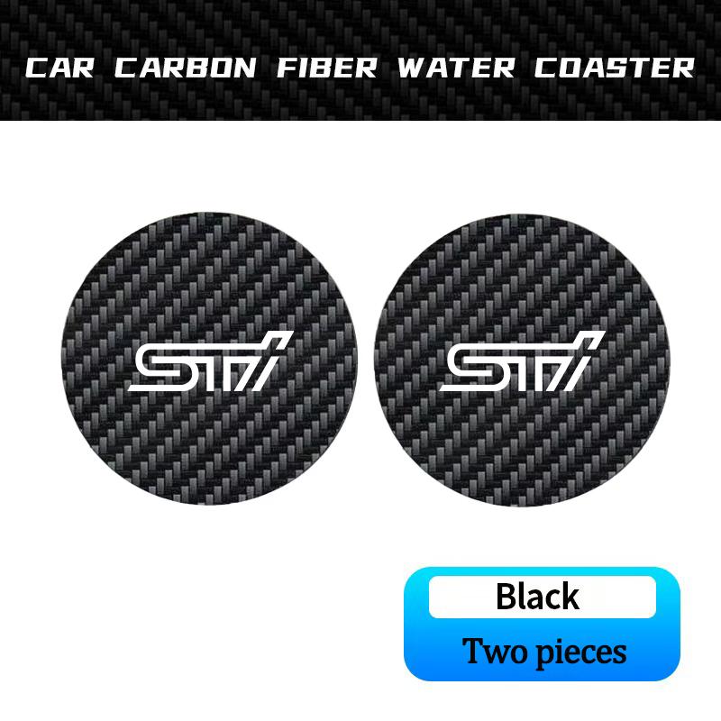 2Pcs Carbon Fiber Coaster Car Water Cup Anti-slip Pad Mat Auto Interior For Subaru STI XV Forester Crosstrek Mpreza WRX Tribeca ferh5