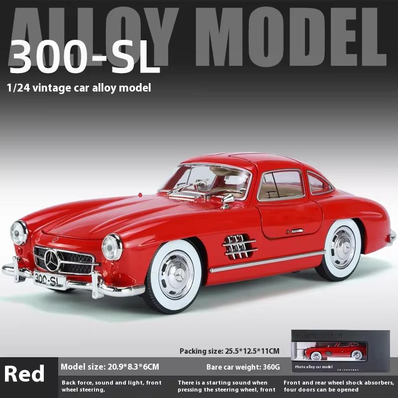 2024 New 1:24 Mercedes Benz 300SL Alloy Classic Vintage Car Model Car Model Diecast Metal Pull Back Sound Light Car For Children Gift