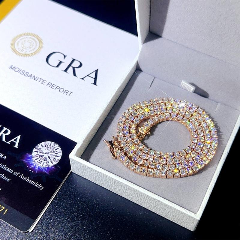 New Unisex Hip Hop Moissanite Tennis Chain for Women Original 925 Silver Gold Man Moissanite Bracelet Chain Hiphop