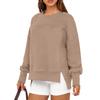 Ladies' Casual And Fashionable Solid Color Round Neck Long Sleeved Slit Loose And Comfortable Sweatshirt