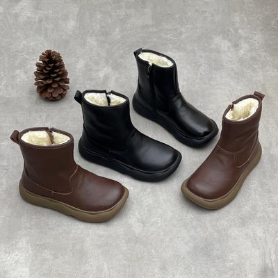 Повседневные женские ботинки с круглым носком, на толстой подошве, удобные, с боковой молнией, с мягким верхом, хлопковые ботинки, женская обувь