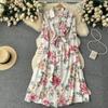 2024 весенне-осеннее новое платье с принтом, женские свободные утягивающие юбки трапециевидной формы с цветочным принтом и v-образным вырезом на талии, модные