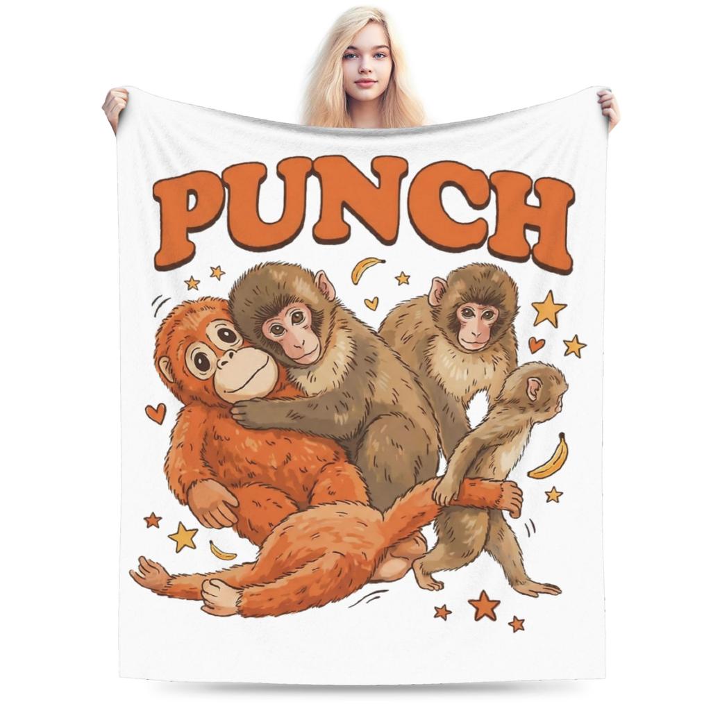 Kawaii Punch Baby Monkey And His Stuffed Monkey Blanket Fleece All Season Warm Throw Blanket for Bed Bedroom Plush Thin Quilt