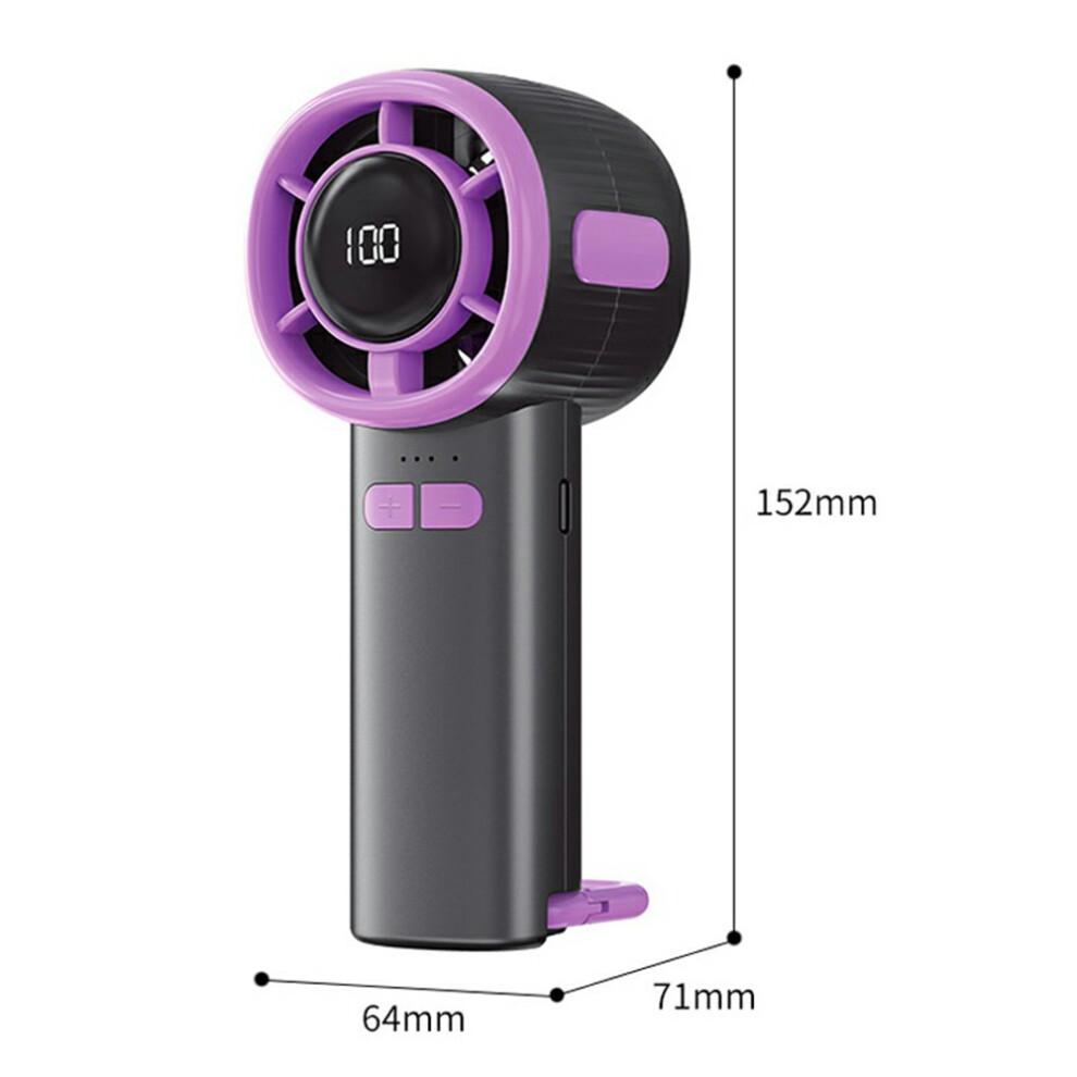 (Black/Purple) High Speed Handheld Fan USB Digital Display Portable Cooling Fan with Carabiner,CE Certified