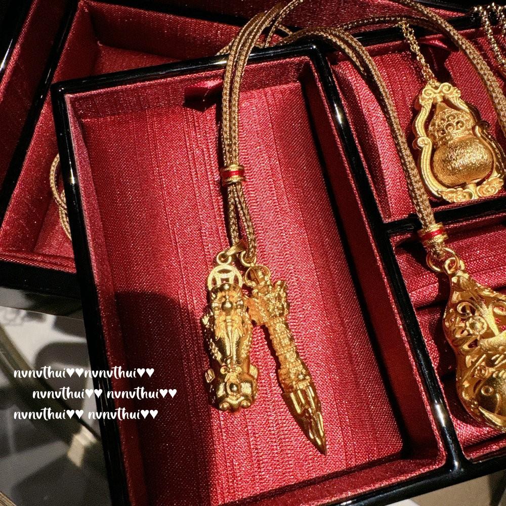 Ancient Gold Filigree Chiseled Pixiu Pendant Necklace, New Chinese Style, Rich Woman Hammer Lotus Leaf Gourd Fulu Rope Chain