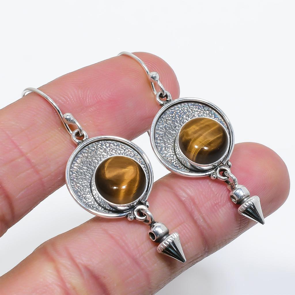Yellow Tiger Eye - South Africa 925 Sterling Silver Earring V6811, Yellow Earring, Round Earring, Valentin's Day Gift, Gift For Her, Birthday Gift, Ha