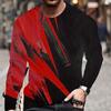 3D Digital Print Color Block Men's Long Sleeve Fit T-shirt For Spring Fall, Men's Trendy Crew Neck Tops