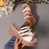 Fashion Rope Bottom Sandals Korean Style Bling Rainbow Platform Slides Walk Show Wedges Women Shoes Sweet Wedding High Heels