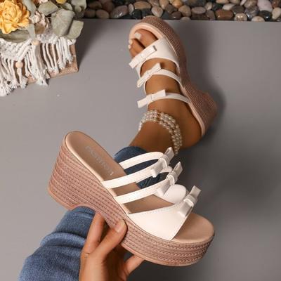 Модные сандалии на веревочной подошве в корейском стиле, блестящие радужные шлепанцы на платформе, обувь для подиума, танкетки, женская обувь, милые свадебные туфли на высоком каблуке