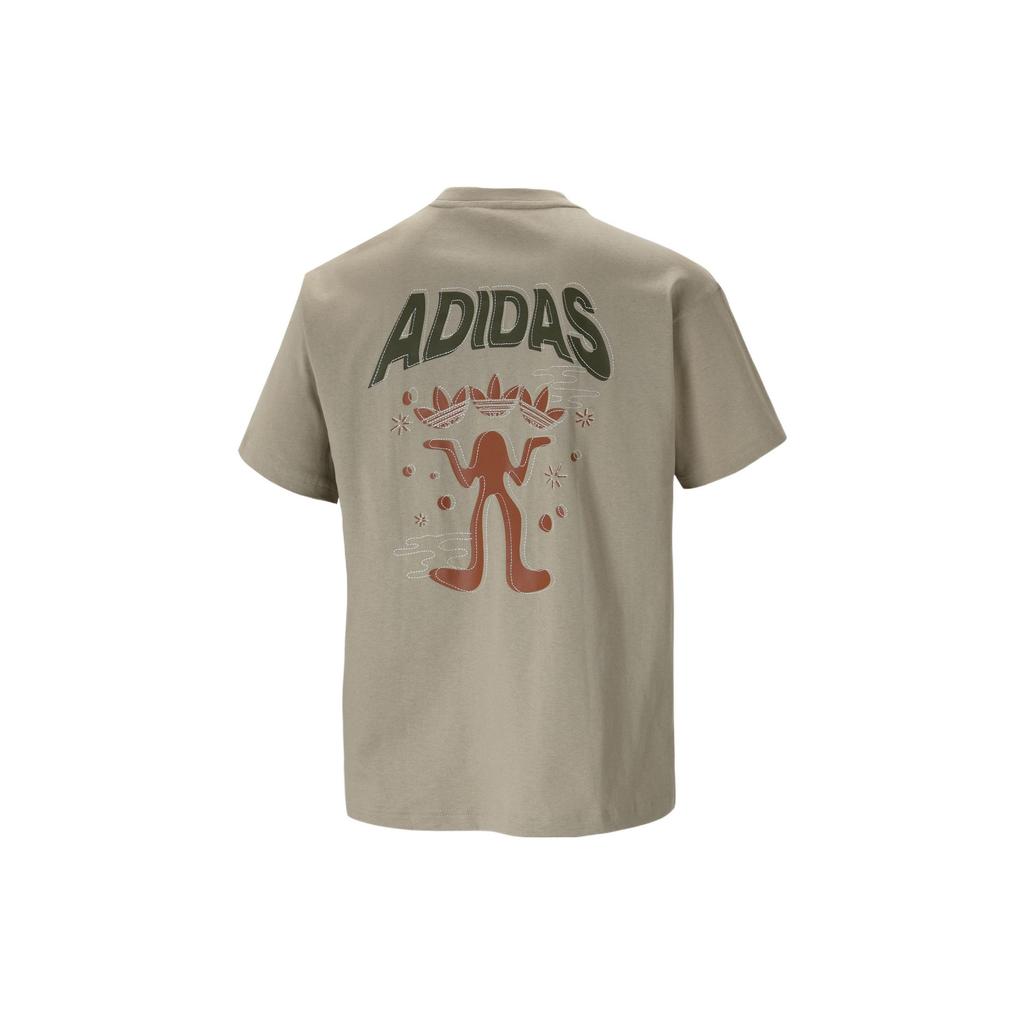 adidas Оригинальная хлопковая футболка с логотипом и короткими рукавами, топы унисекс, коричневые прерии H47113