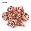 7 Pcs Silver Red Leaf Flower Metal Dice Hollow Metal Polyhedral Dice Set Suitable for Role-Playing RPG Board Game Card Game