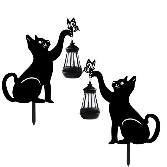 Солнечный фонарь для кошек, милый силуэт кошки со светодиодным теплым светом, водонепроницаемая антикоррозийная лампа для наружного декора с заземляющим колышком для сада, двора, газона