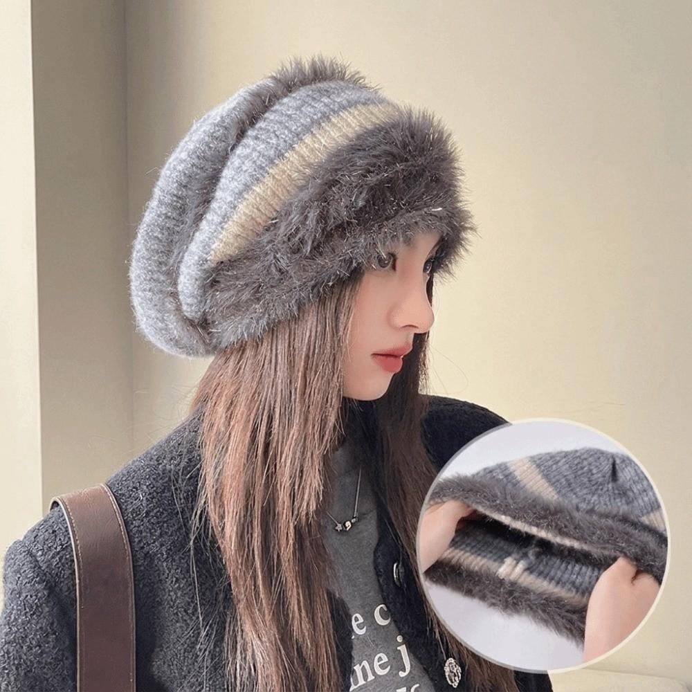 Thick Knit Thick Knit Pullover Hat Warm Plush Stacked Hat Winter Slouchy Beanie Daily Wear